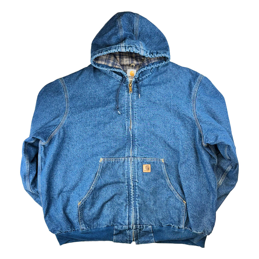 OG Vintage Carhartt Denim Hooded Jacket, VR1138 - Blue with Plaid Interior