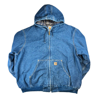 OG Vintage Carhartt Denim Hooded Jacket, VR1138 - Blue with Plaid Interior